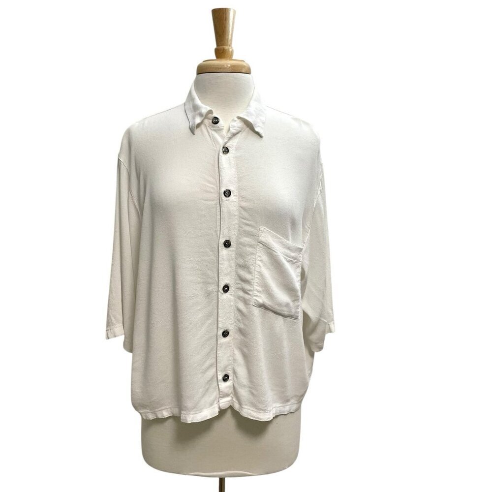 CP SHADES Drop Shoulder Button Front 3/4 Sleeve Shirt Blouse White size Medium